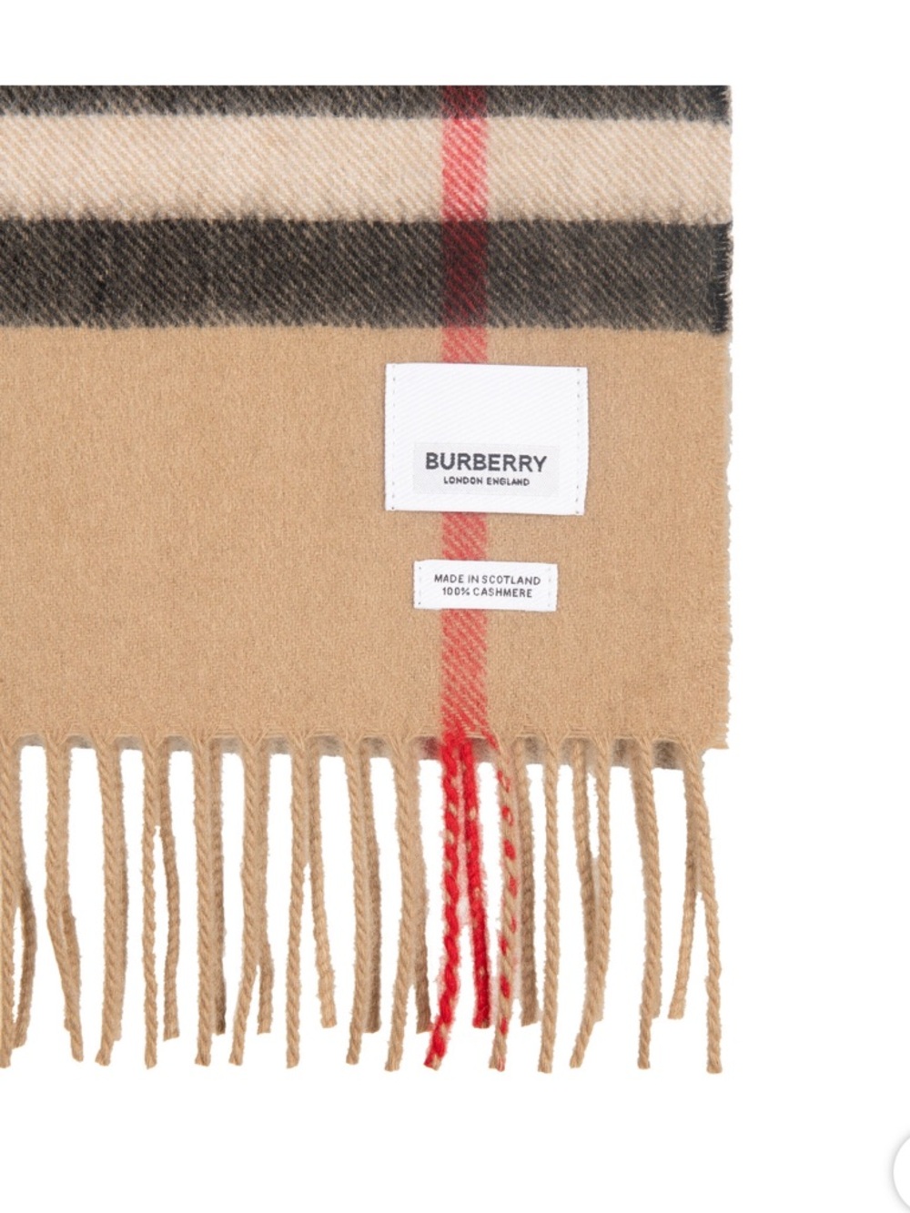 NEW Burberry Beige Check Cashmere Scarf with Black & Red Accents - Picture 3 of 5